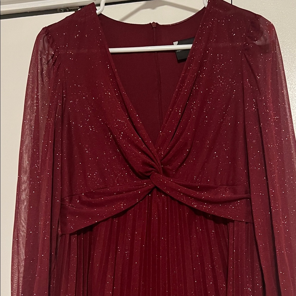 Maison Tara Burgundy Long Sleeve Dress with Sparkle - Picture 3 of 7